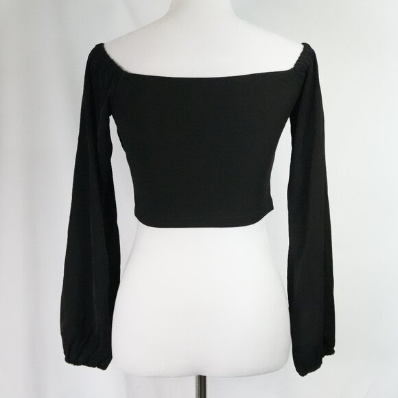 LNC Michel Womens Medium Black Crop Top Peekaboo Chest Long Sleeve Polyester - Picture 3 of 5